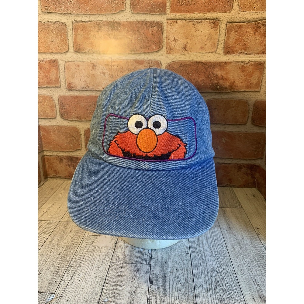 VTG Elmo Denim Fitted Baseball Cap Hat Sesame Street Jim Henson Youth RARE EUC